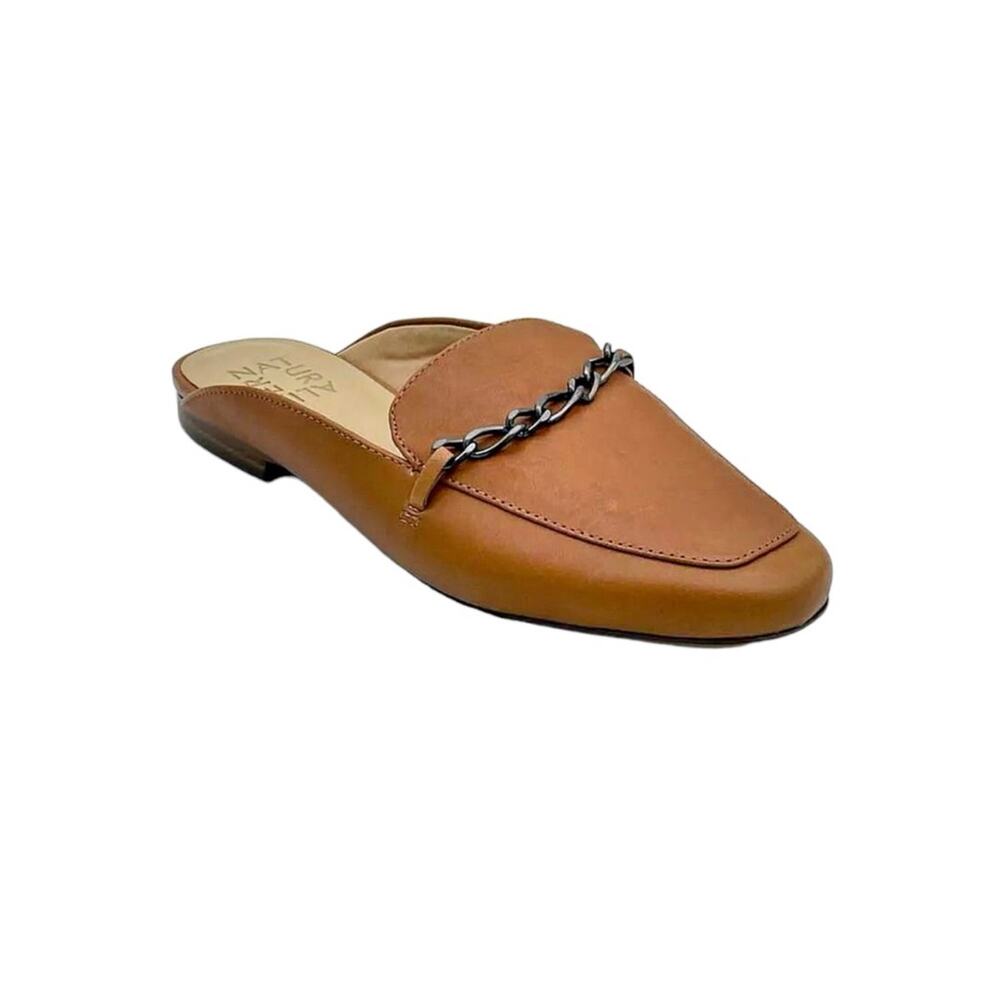 Naturalizer Emiline Mule Brown Leather Chain Link Loafer Slip On Minimalist 9W